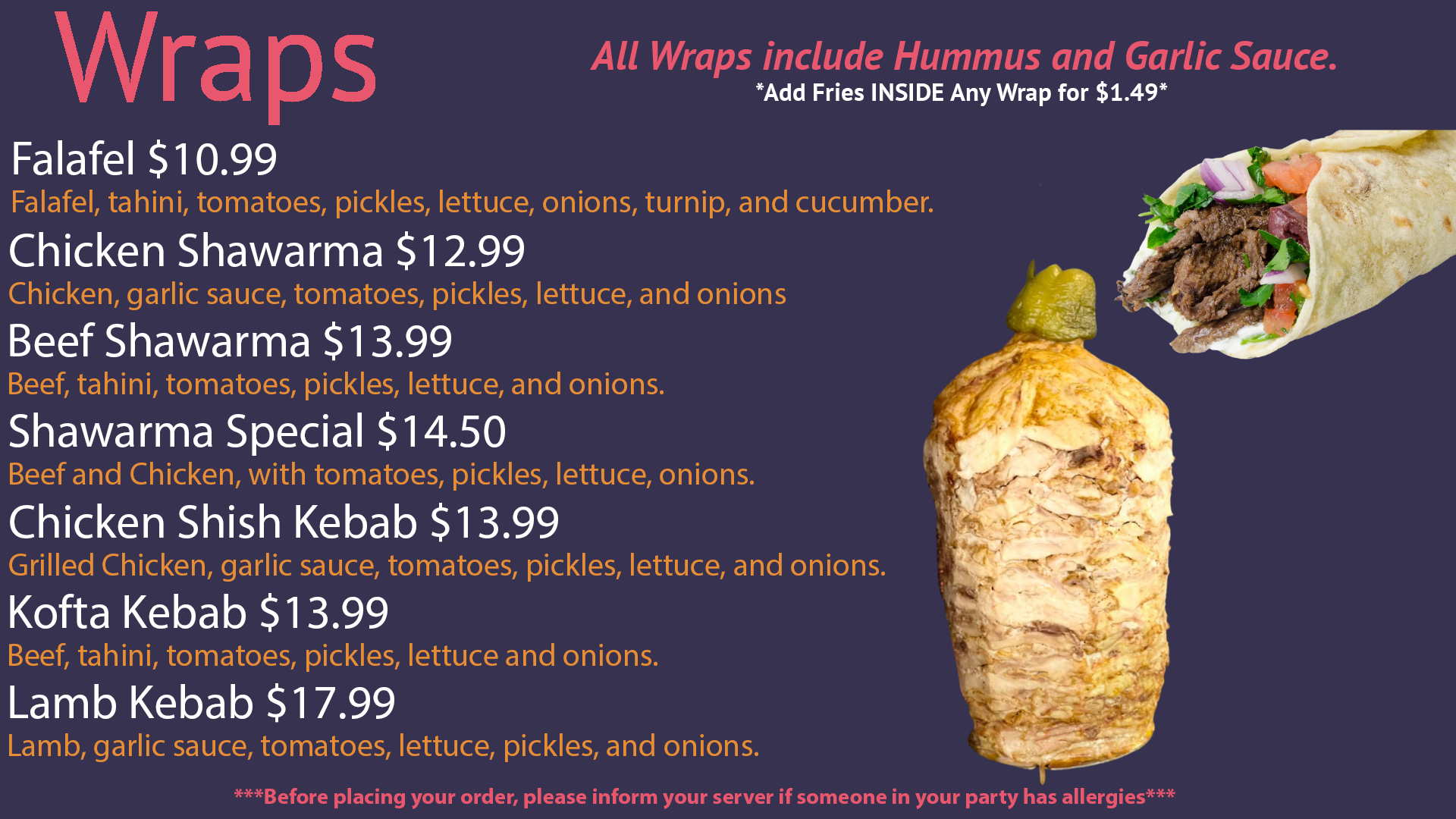 Menu Shawarma & Shakes